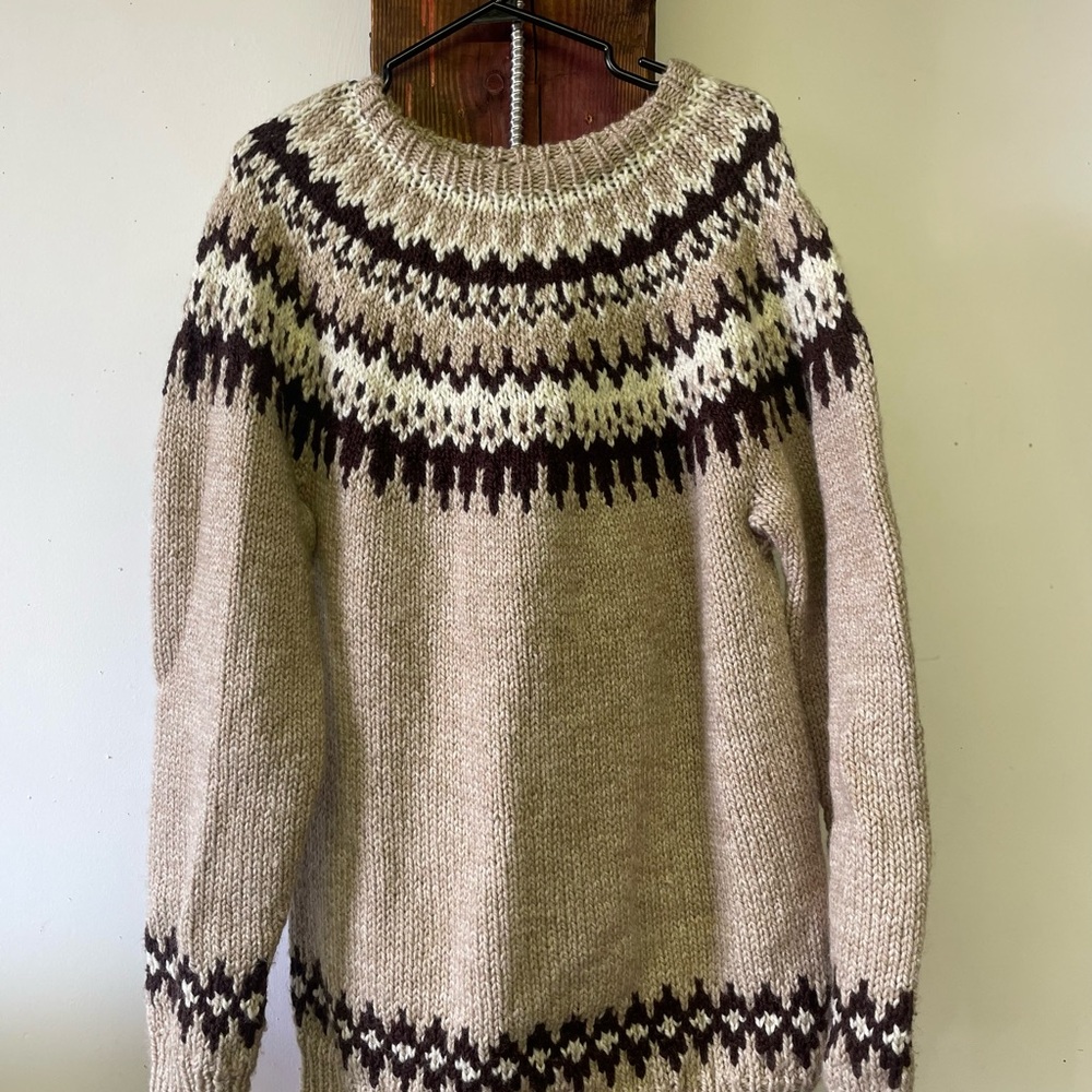 Men's Beige and Brown Patterned Sweater
